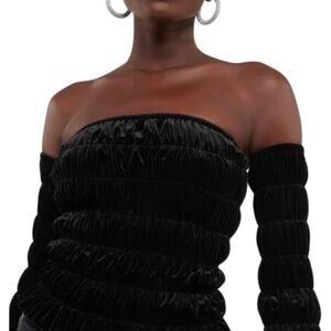 Norma Kamali Ruched Elastic Tube Top Detached Sleeves Black Small NWT